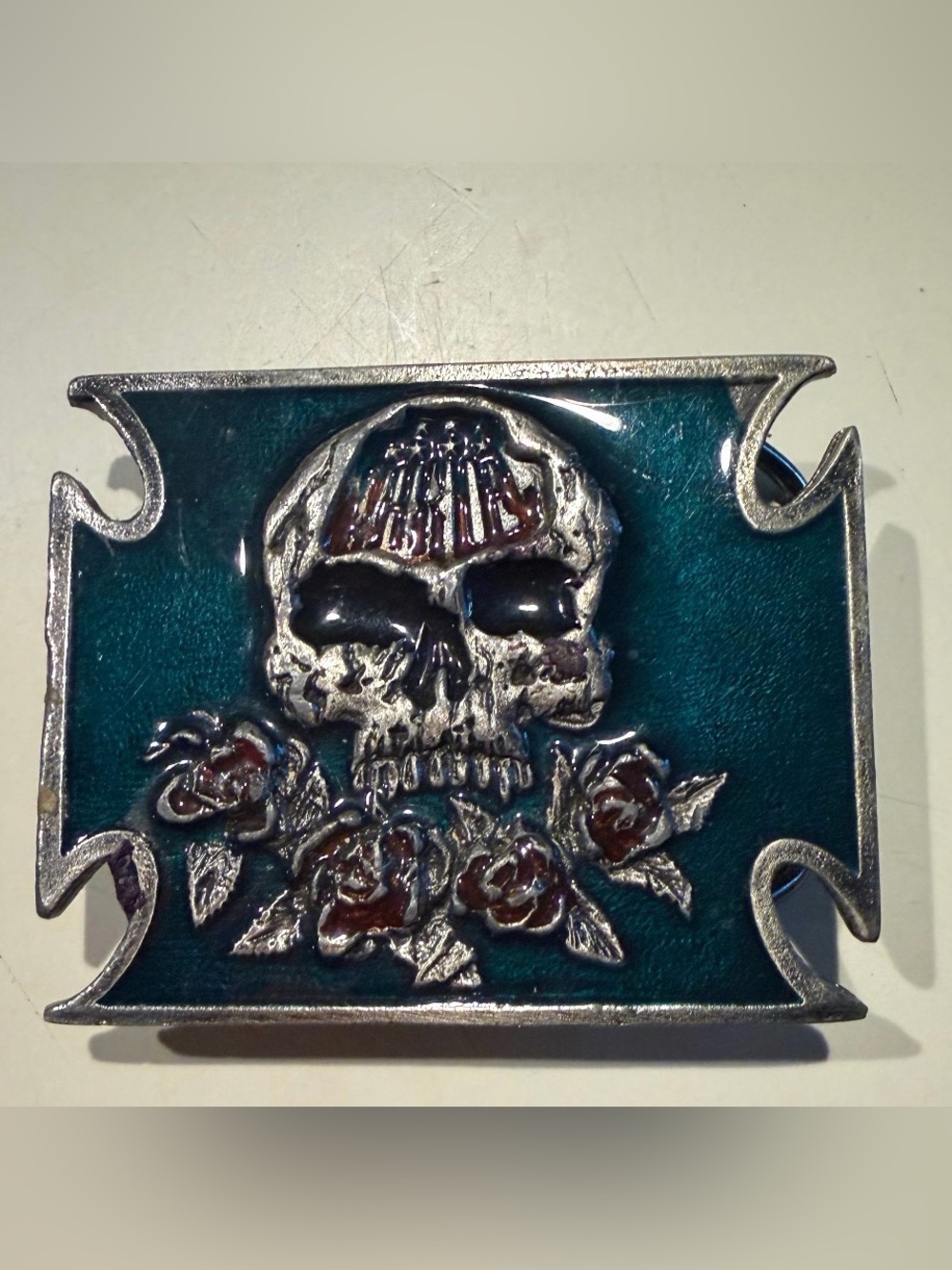 Vintage Skull With roses Belt Buckle Grateful Dead Possible